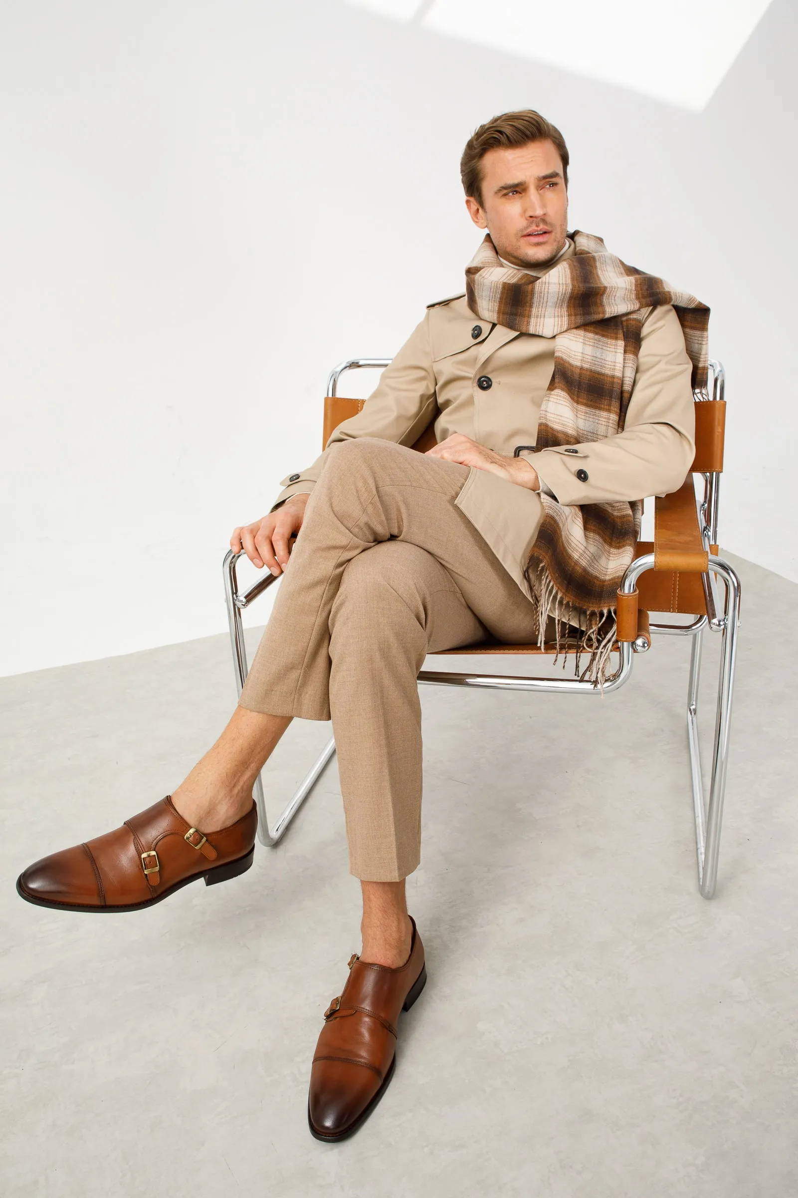 The Essen Brown Cap Toe Double Monk Strap Men Shoe