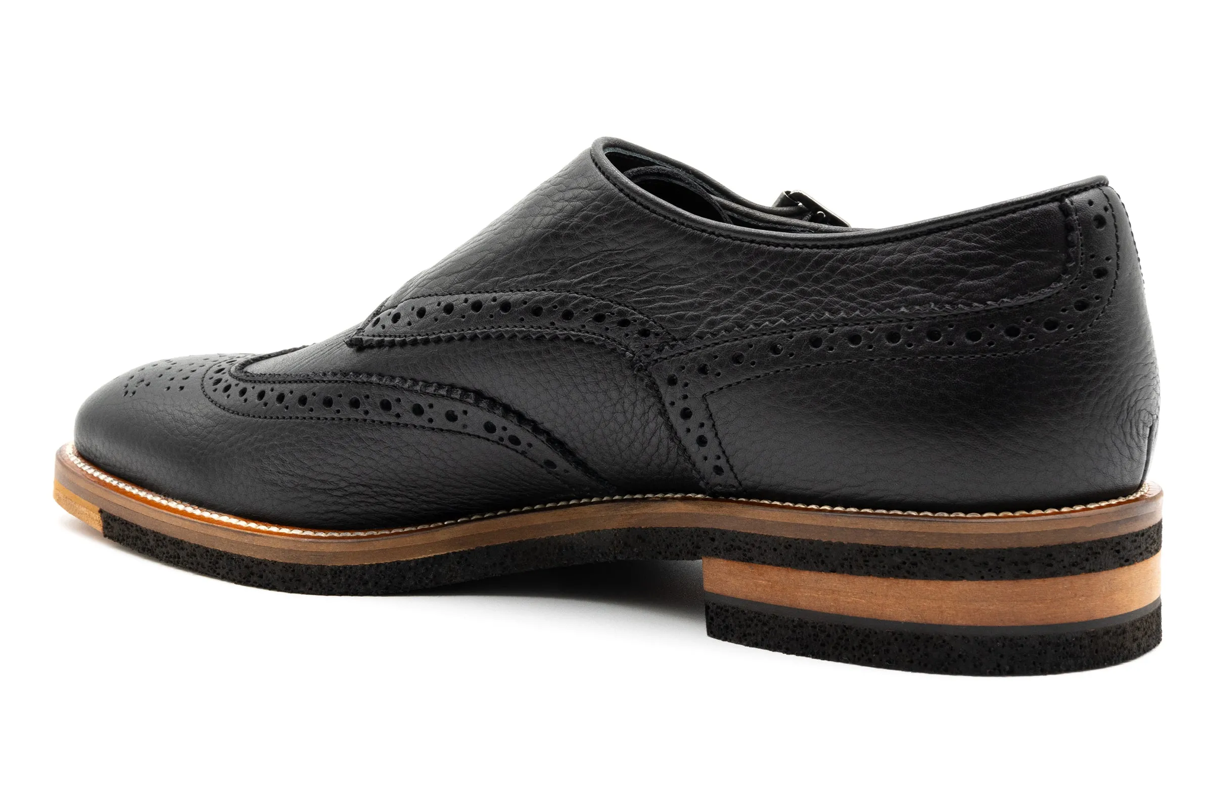 Tuscan Pebble Grain Calf Leather Double Monk - Black