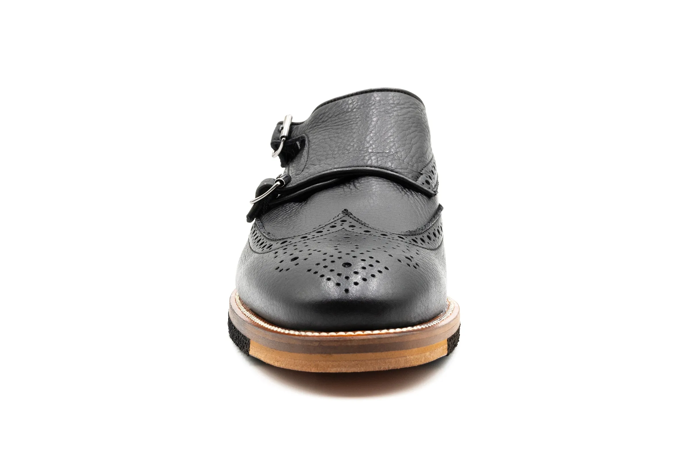 Tuscan Pebble Grain Calf Leather Double Monk - Black