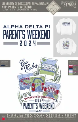 University of Mississippi Alpha Delta Pi - ADPI Parents Weekend (Crewnecks) - Hanes - F260 - Sweatshirt - White