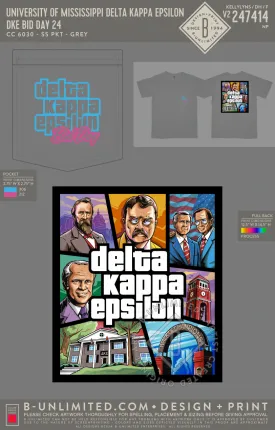 Grey Delta Kappa Epsilon DKE 24CC Pocket T-Shirt - University of Mississippi