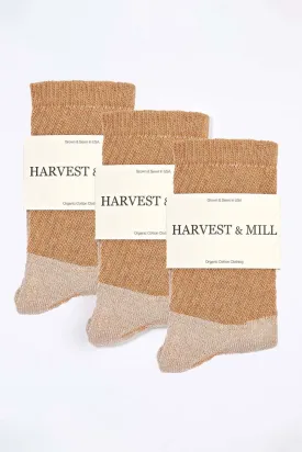 Women's 3 Pack Organic Cotton Socks Brown Crew