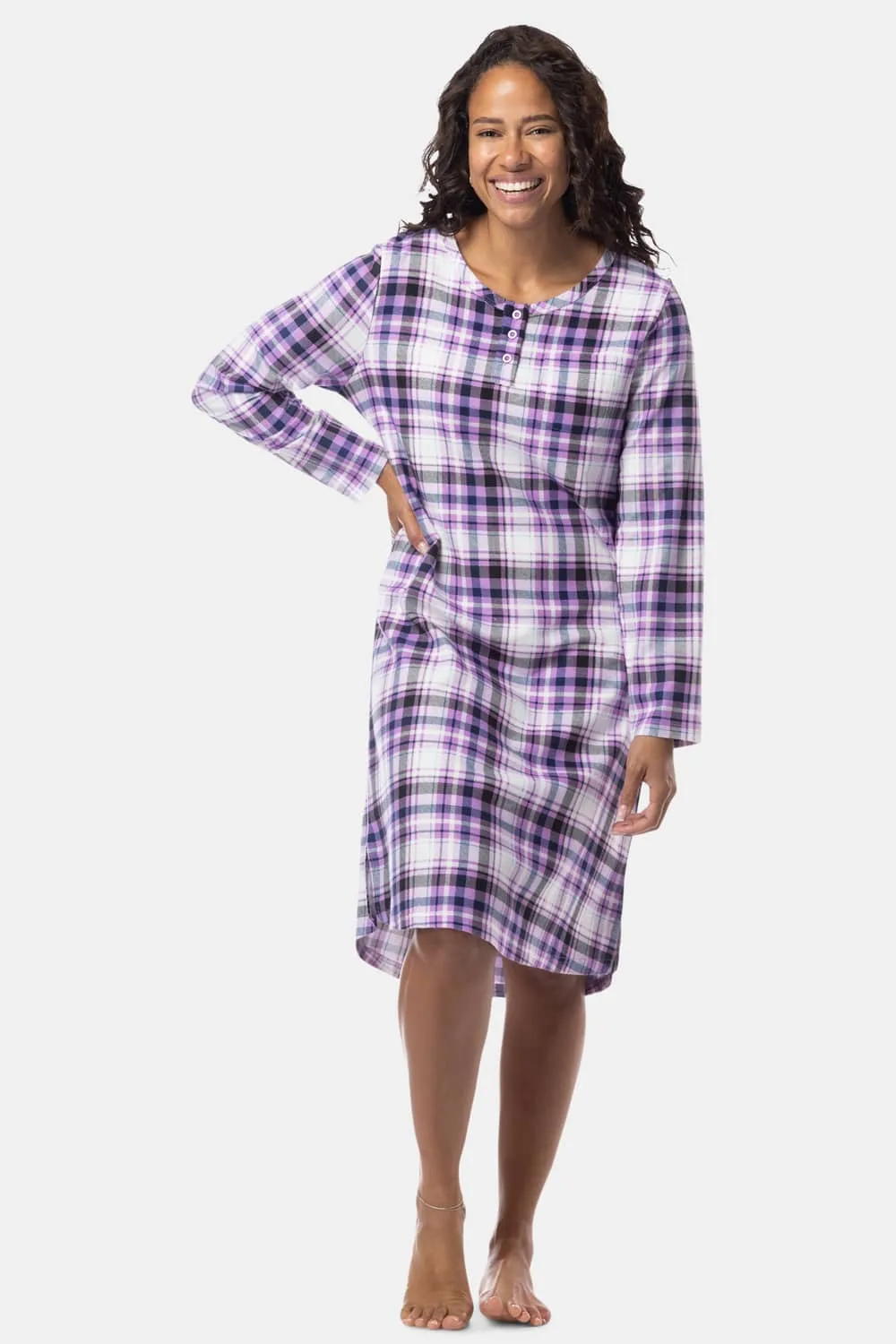 Women's EcoFlannel? Below Knee Henley Nightshirt