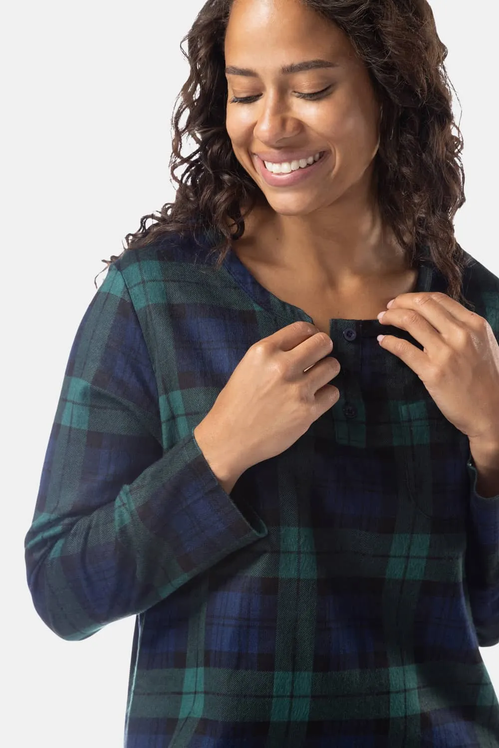 Women's EcoFlannel? Below Knee Henley Nightshirt