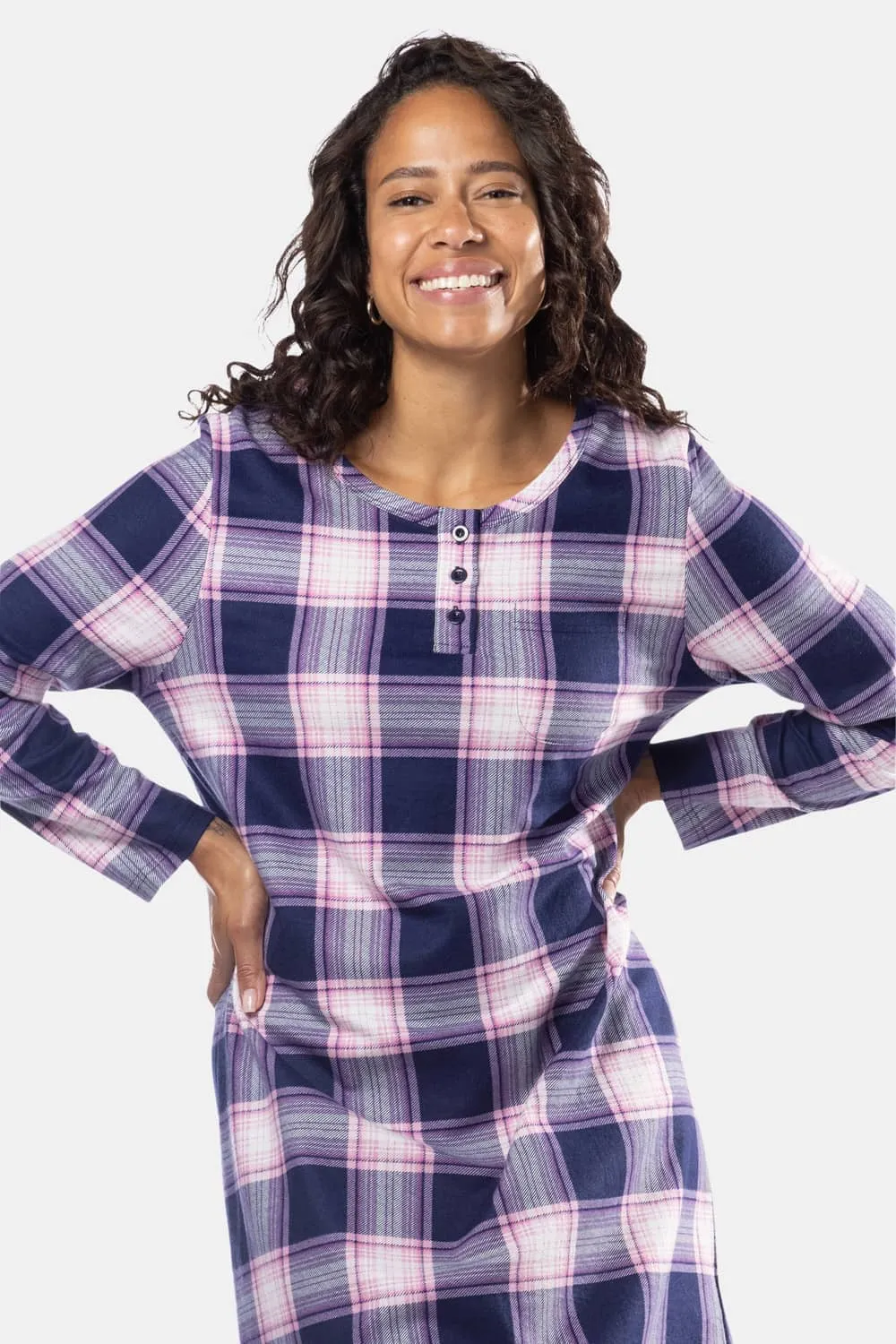 Women's EcoFlannel? Below Knee Henley Nightshirt