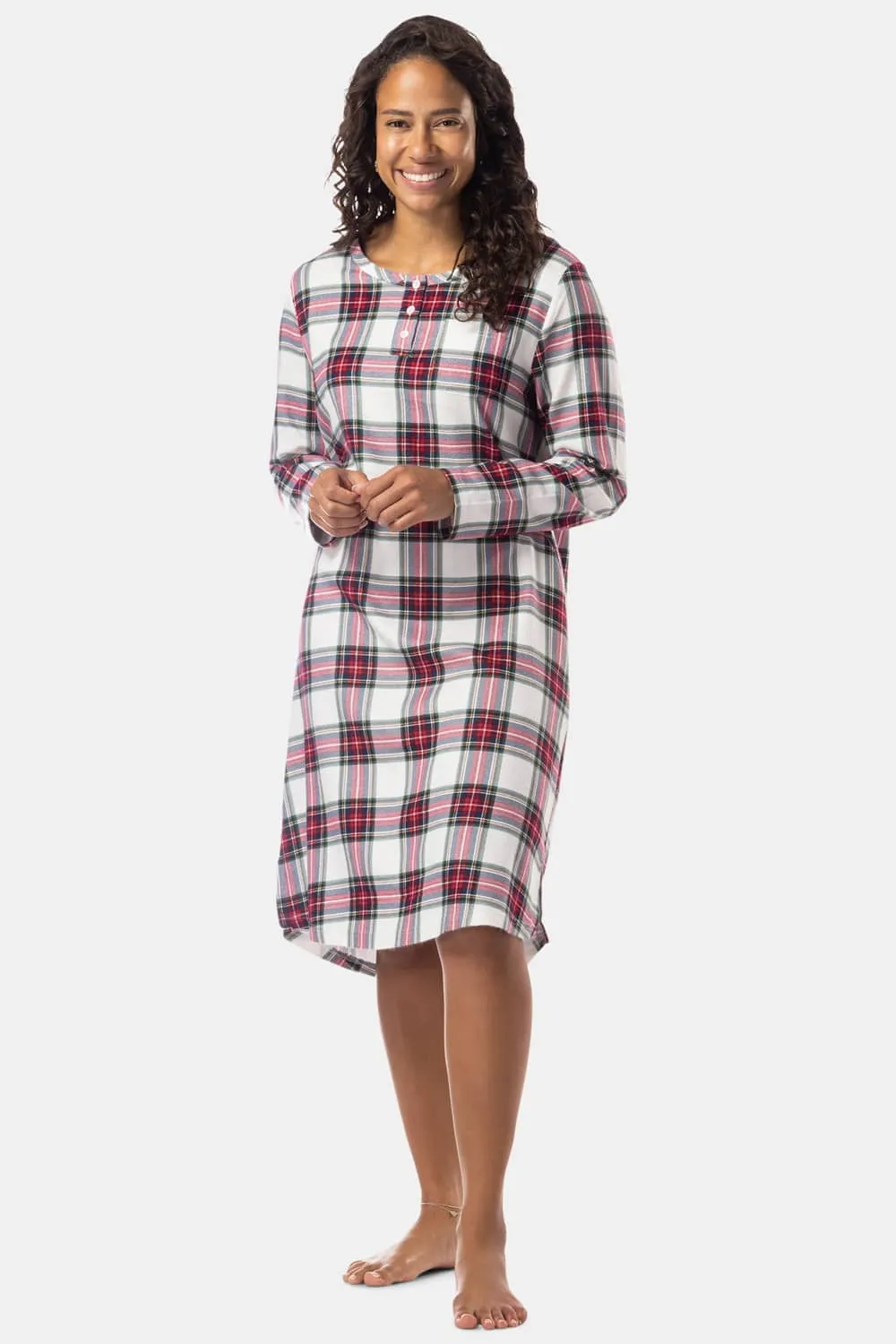 Women's EcoFlannel? Below Knee Henley Nightshirt