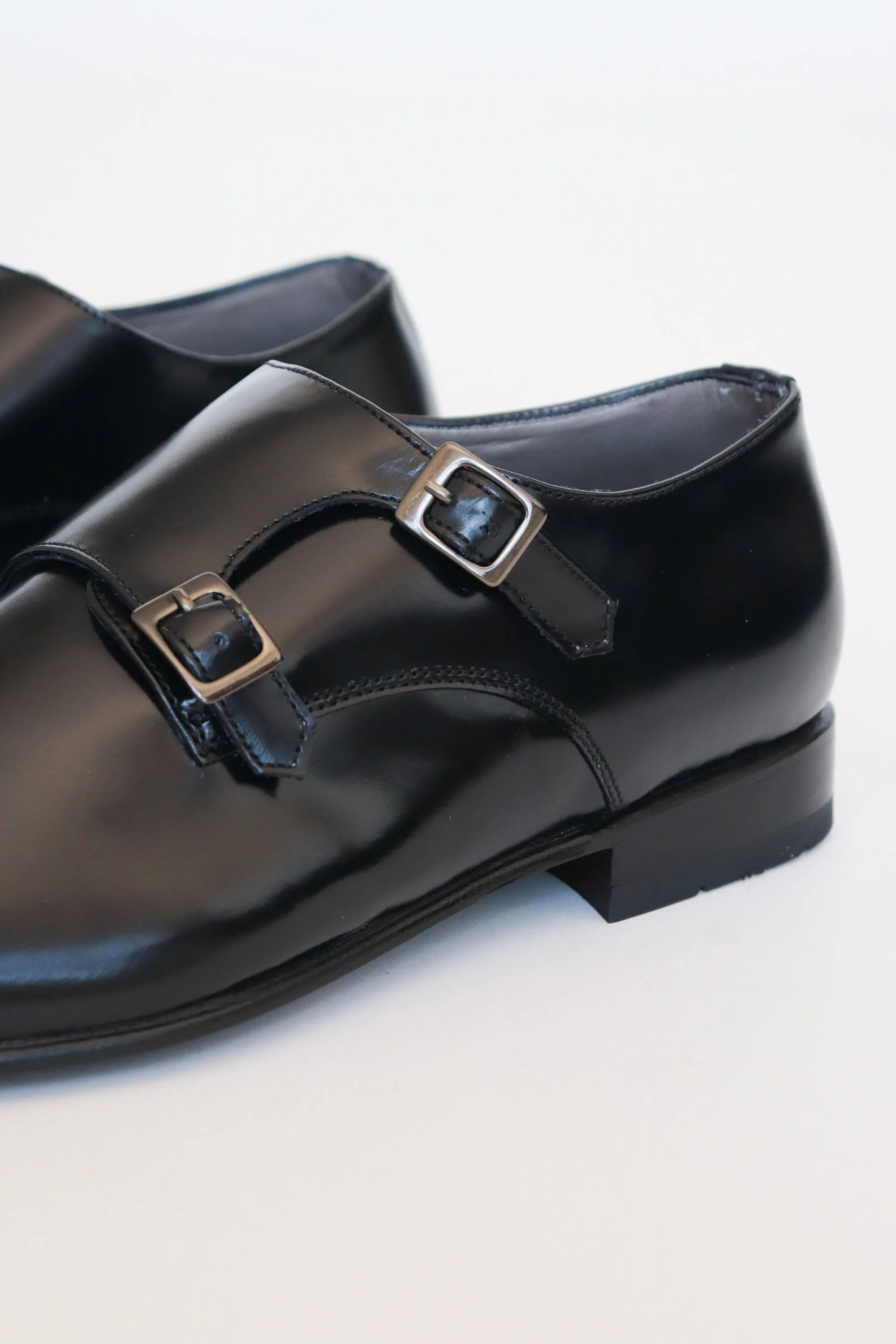 ZAPATO ELEGANTE ALEJANDRO DOUBLE MONK STRAP EN CUERO NEGRO PARA HOMBRE | LUZ 1709